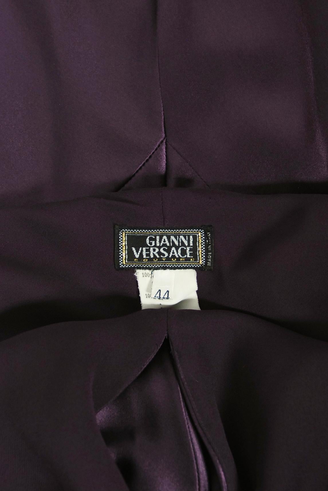 Vintage 1998 Gianni Versace Couture Purple Silk Halter Bias-Cut Sculpted Gown 10