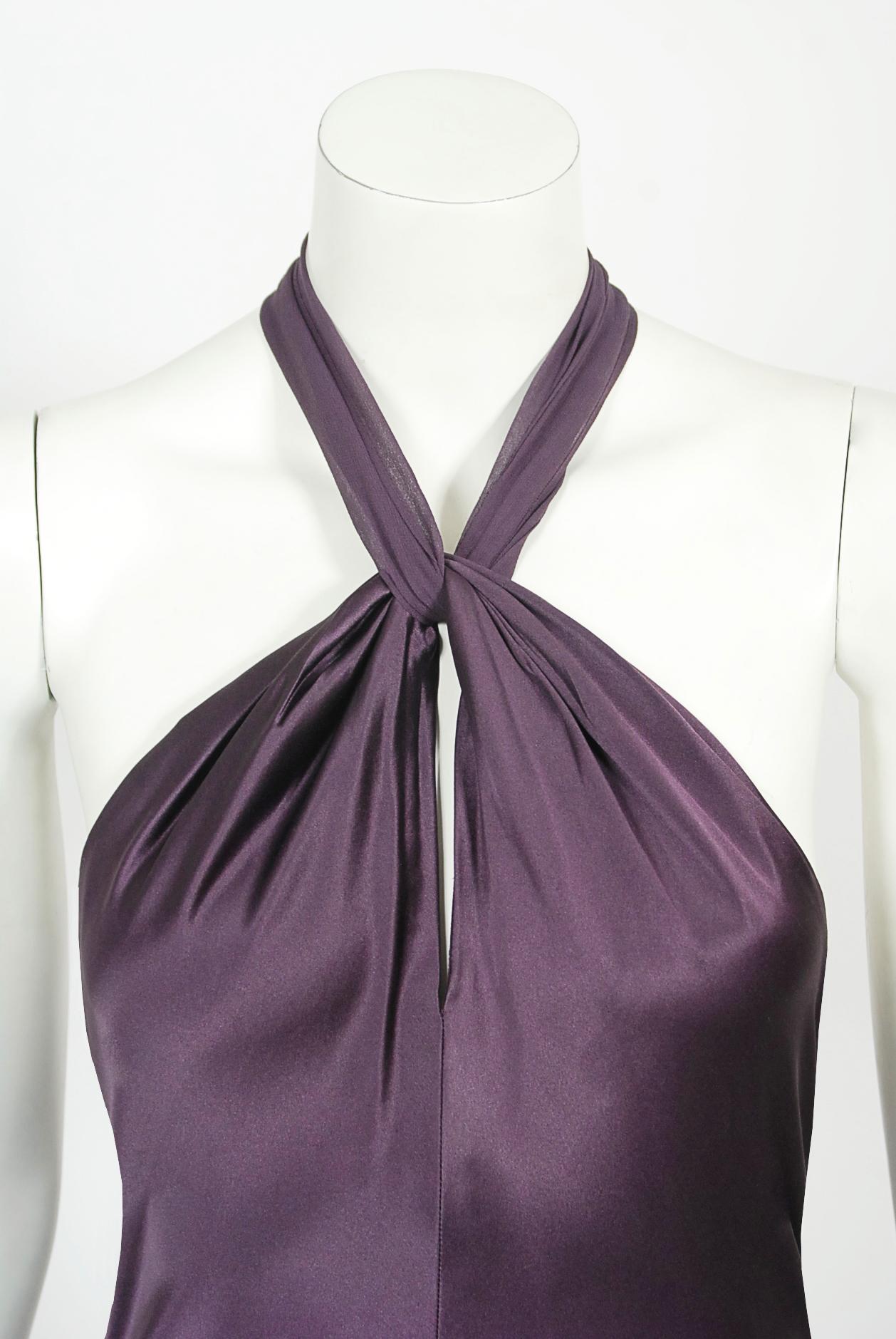 Vintage 1998 Gianni Versace Couture Purple Silk Halter Bias-Cut Sculpted Gown 2
