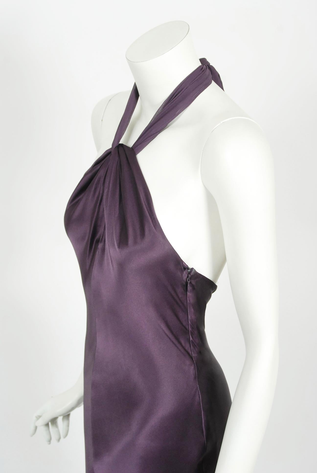 Vintage 1998 Gianni Versace Couture Purple Silk Halter Bias-Cut Sculpted Gown 5