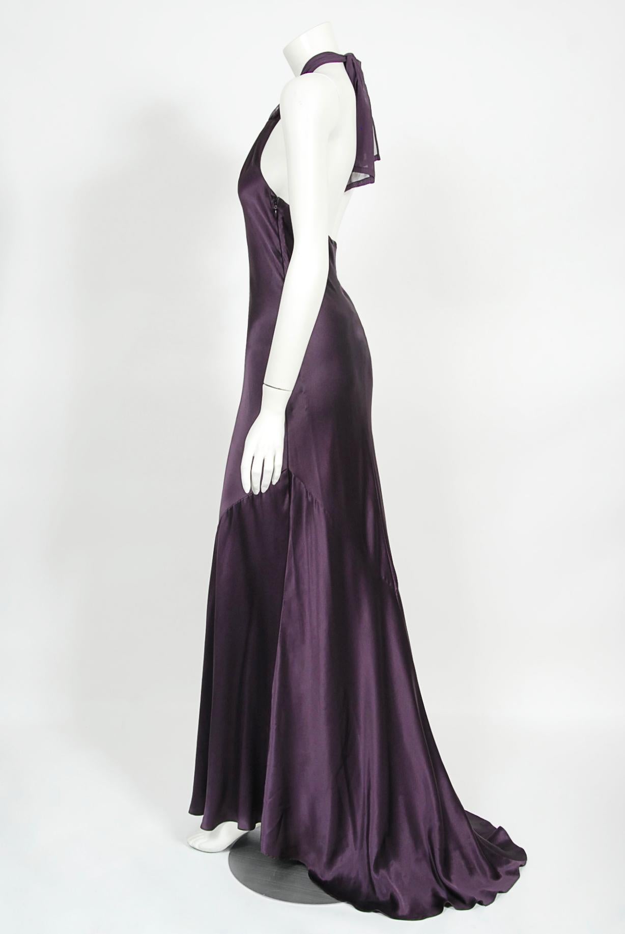 Vintage 1998 Gianni Versace Couture Purple Silk Halter Bias-Cut Sculpted Gown 4