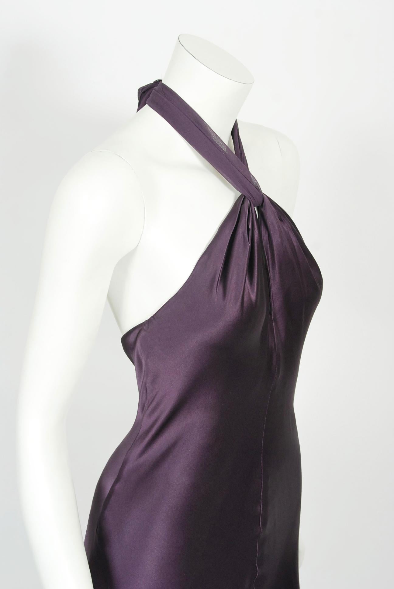 Vintage 1998 Gianni Versace Couture Purple Silk Halter Bias-Cut Sculpted Gown 7