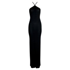 Vintage 1998 Gucci by Tom Ford Black Slinky Crystal G Long Gown Dress 38