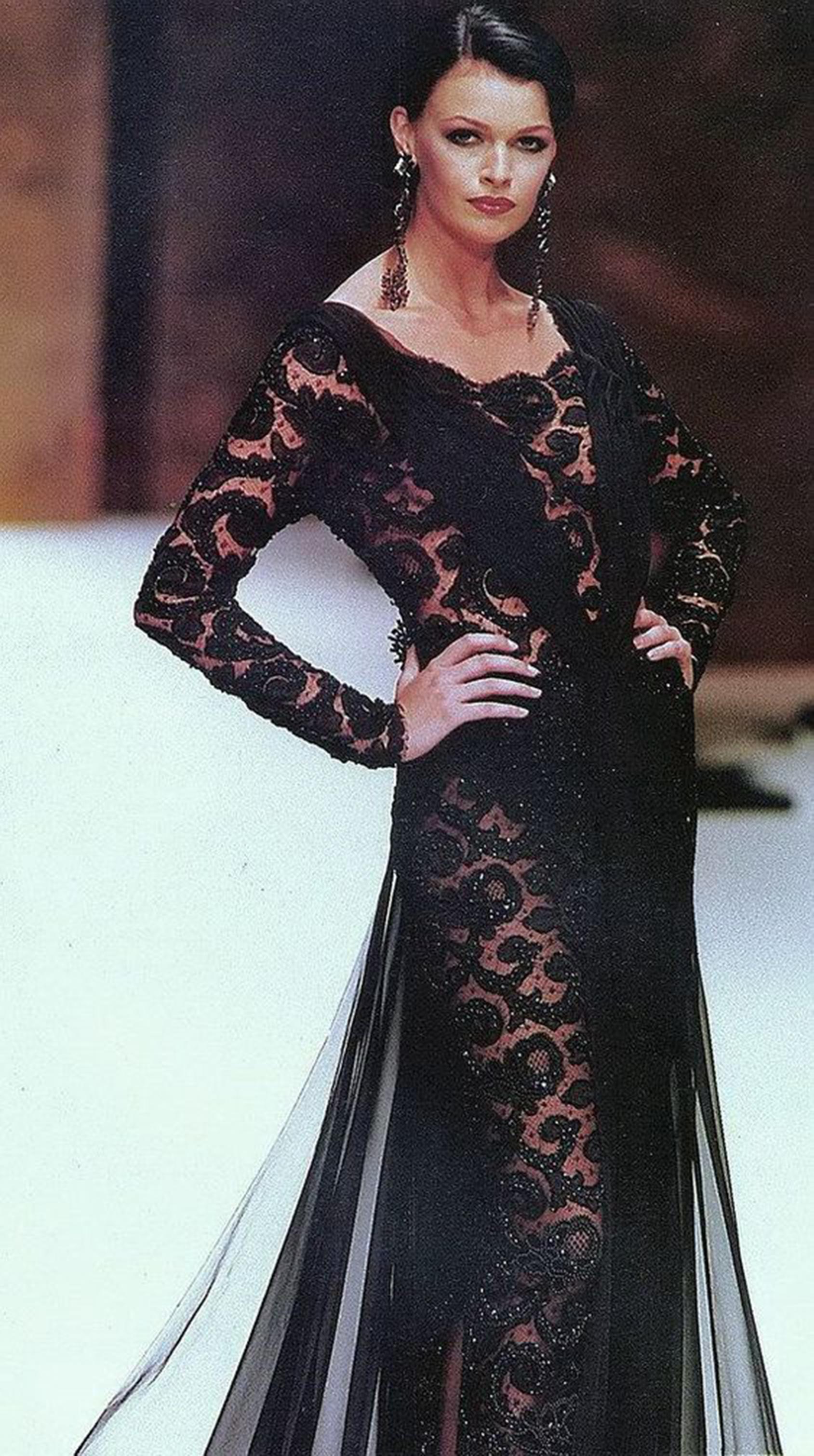 An ultra seductive, museum worthy Hanae Mori haute couture fully beaded sheer lace bias-cut gown dating back to her 1998 fall-winter collection. Whilst on a Paris holiday in 1960, Mori had a fateful fitting with Coco Chanel. She claimed this meeting