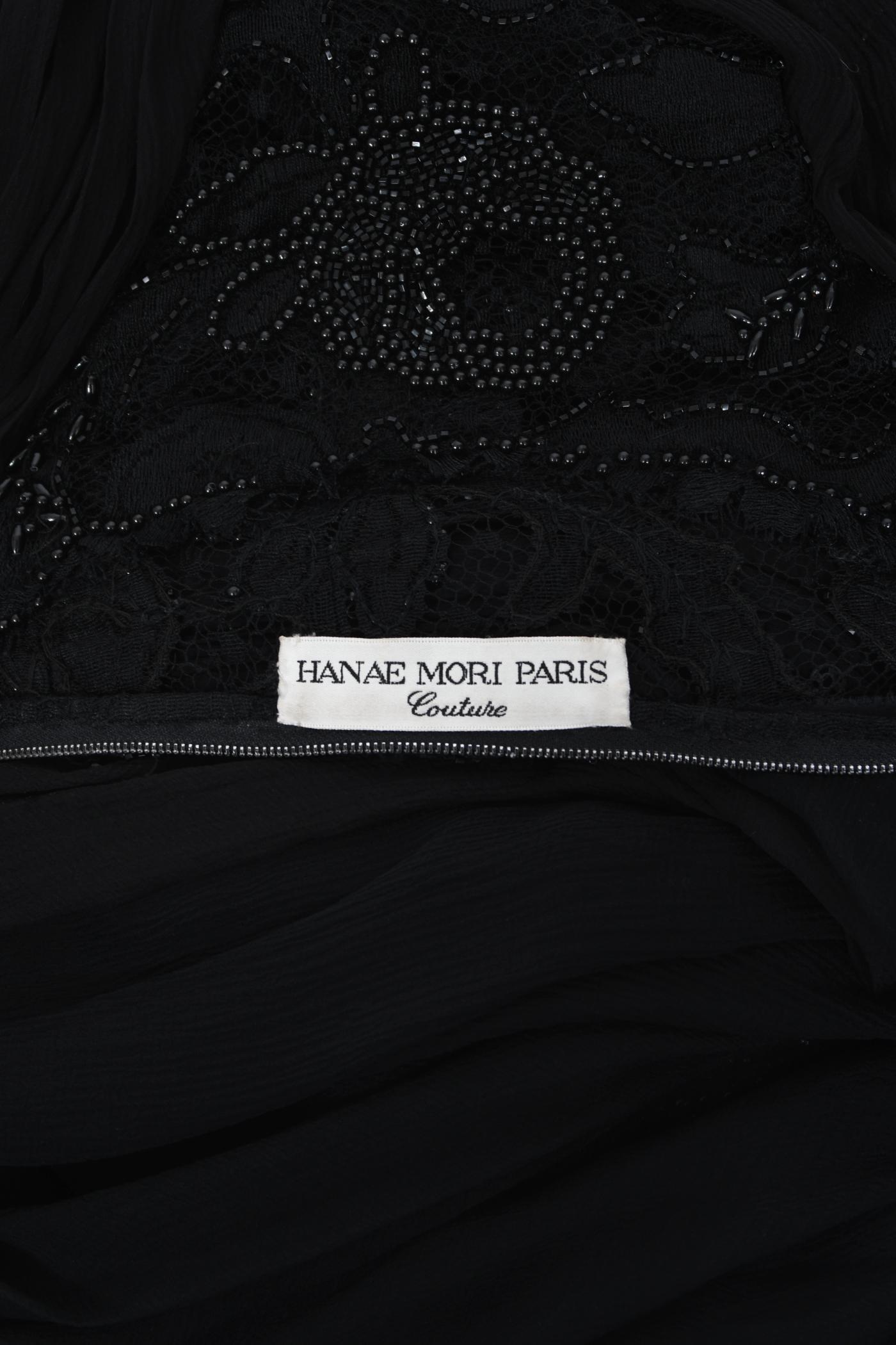 Vintage 1998 Hanae Mori Haute Couture Beaded Sheer Lace & Chiffon Hourglass Gown 16