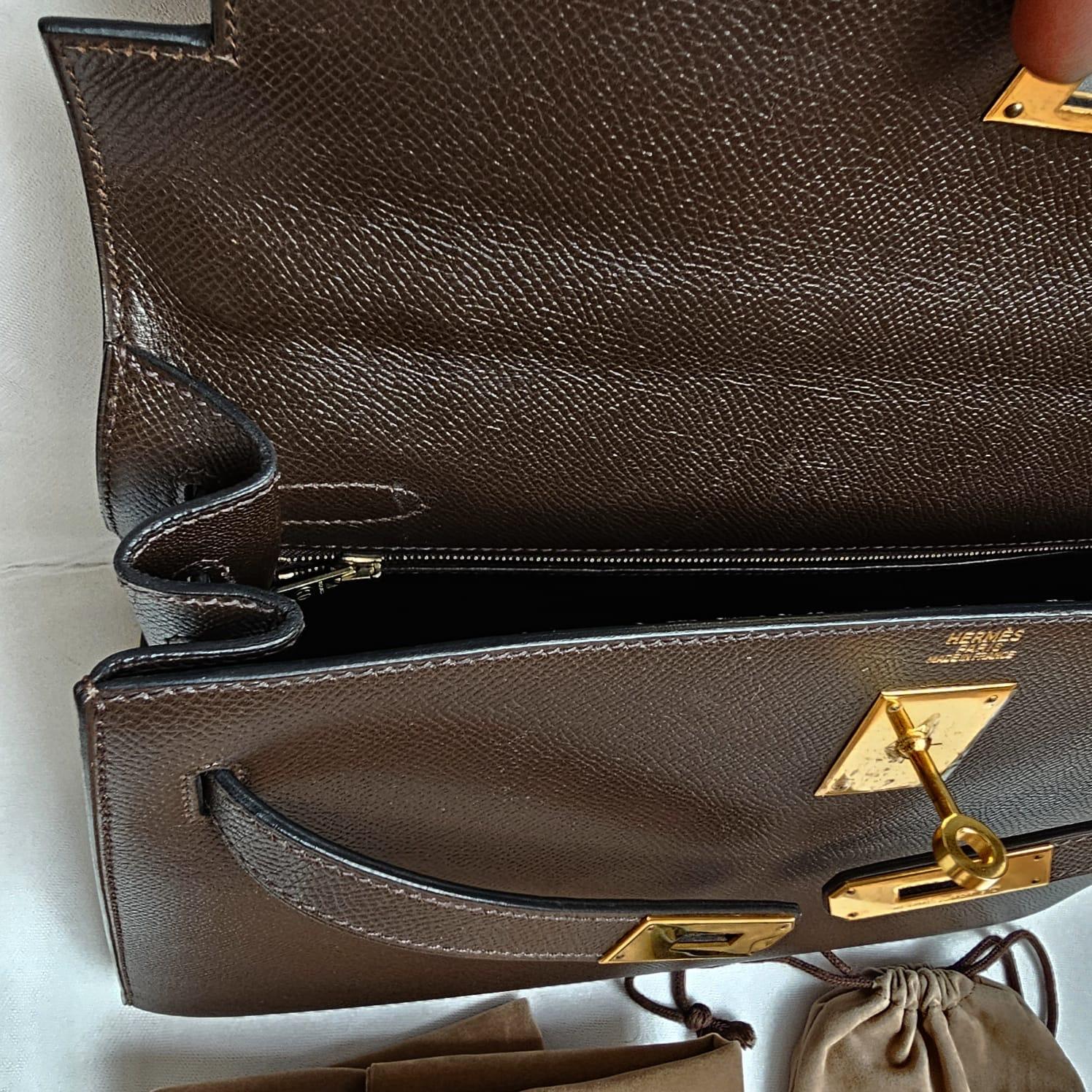 Vintage 1998 Hermes Lisse Leather Cacao Kelly 32 Bag 8