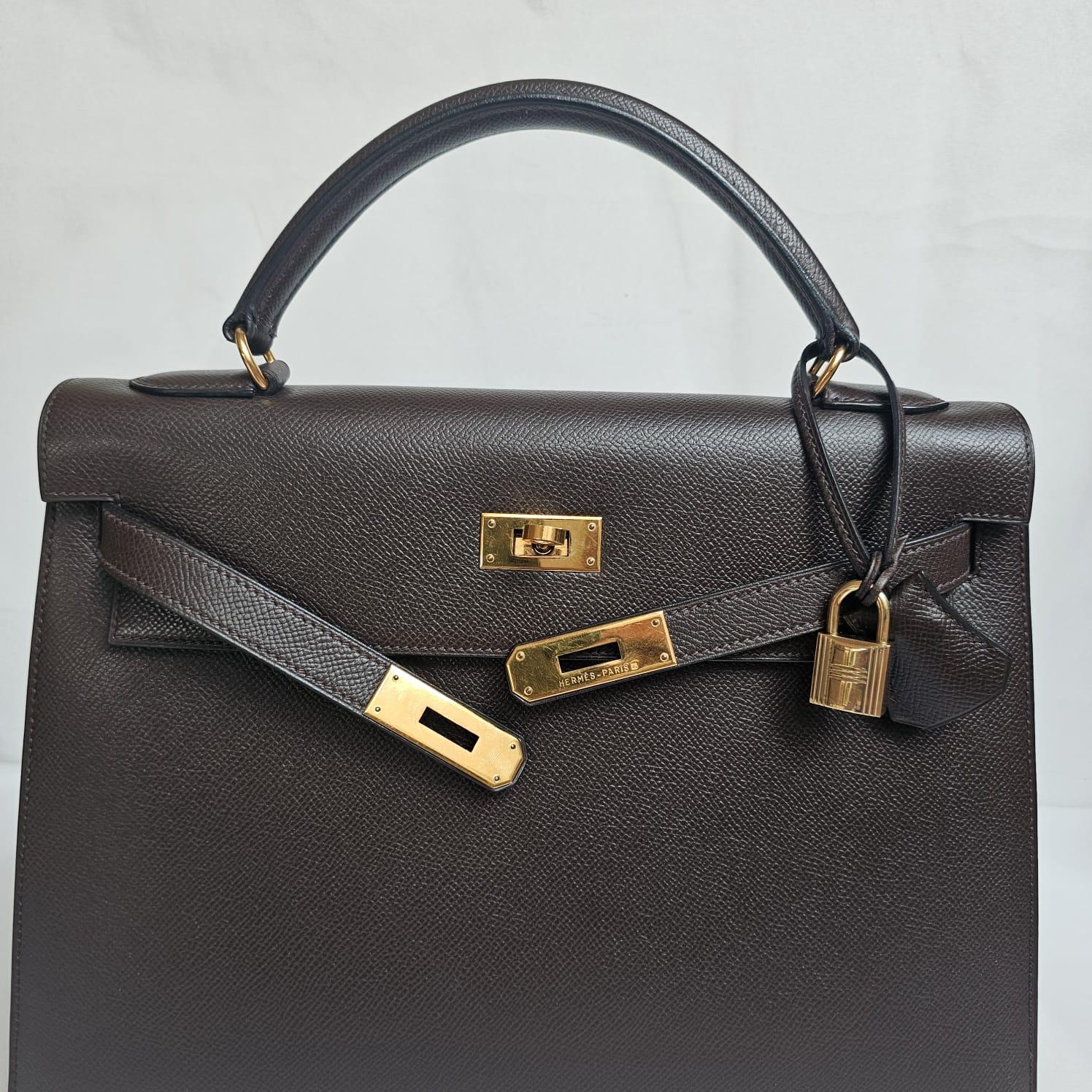 Vintage 1998 Hermes Lisse Leather Cacao Kelly 32 Bag 9