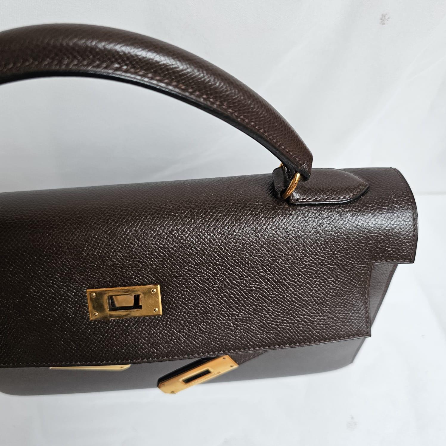 Vintage 1998 Hermes Lisse Leather Cacao Kelly 32 Bag 10