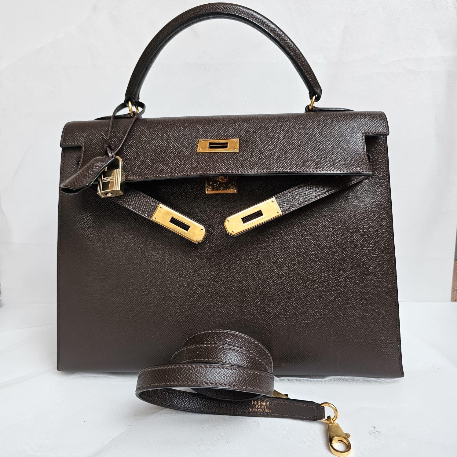 Vintage 1998 Hermes Lisse Leather Cacao Kelly 32 Bag 11