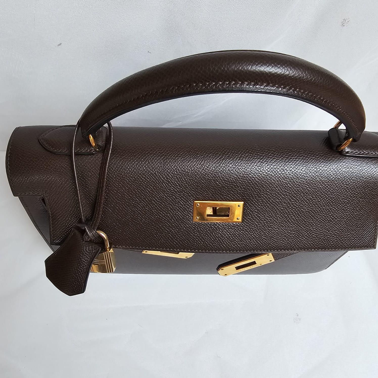 Vintage 1998 Hermes Lisse Leather Cacao Kelly 32 Bag 12
