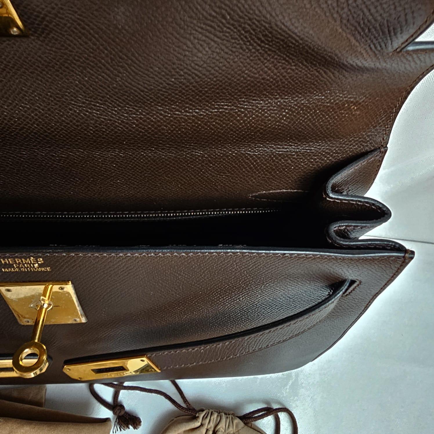 Vintage 1998 Hermes Lisse Leather Cacao Kelly 32 Bag 13