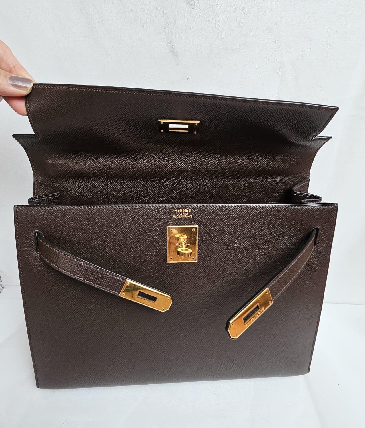 Vintage 1998 Hermes Lisse Leather Cacao Kelly 32 Bag 14