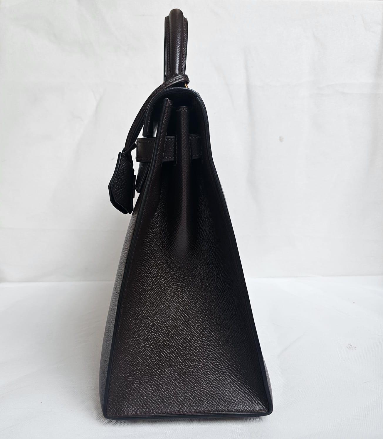 Vintage 1998 Hermes Lisse Leather Cacao Kelly 32 Bag 16