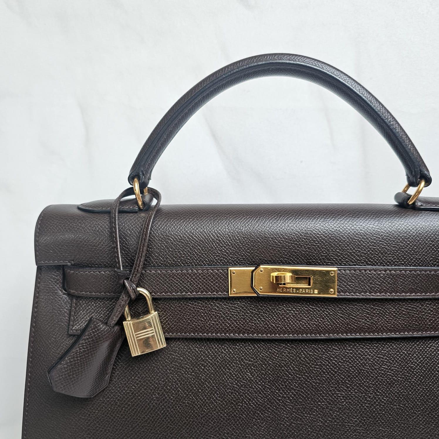 Vintage 1998 Hermes Lisse Leather Cacao Kelly 32 Bag 1