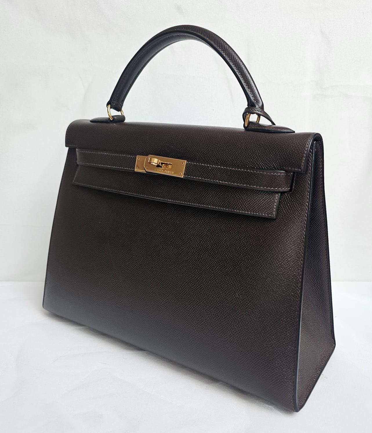 Vintage 1998 Hermes Lisse Leather Cacao Kelly 32 Bag 2
