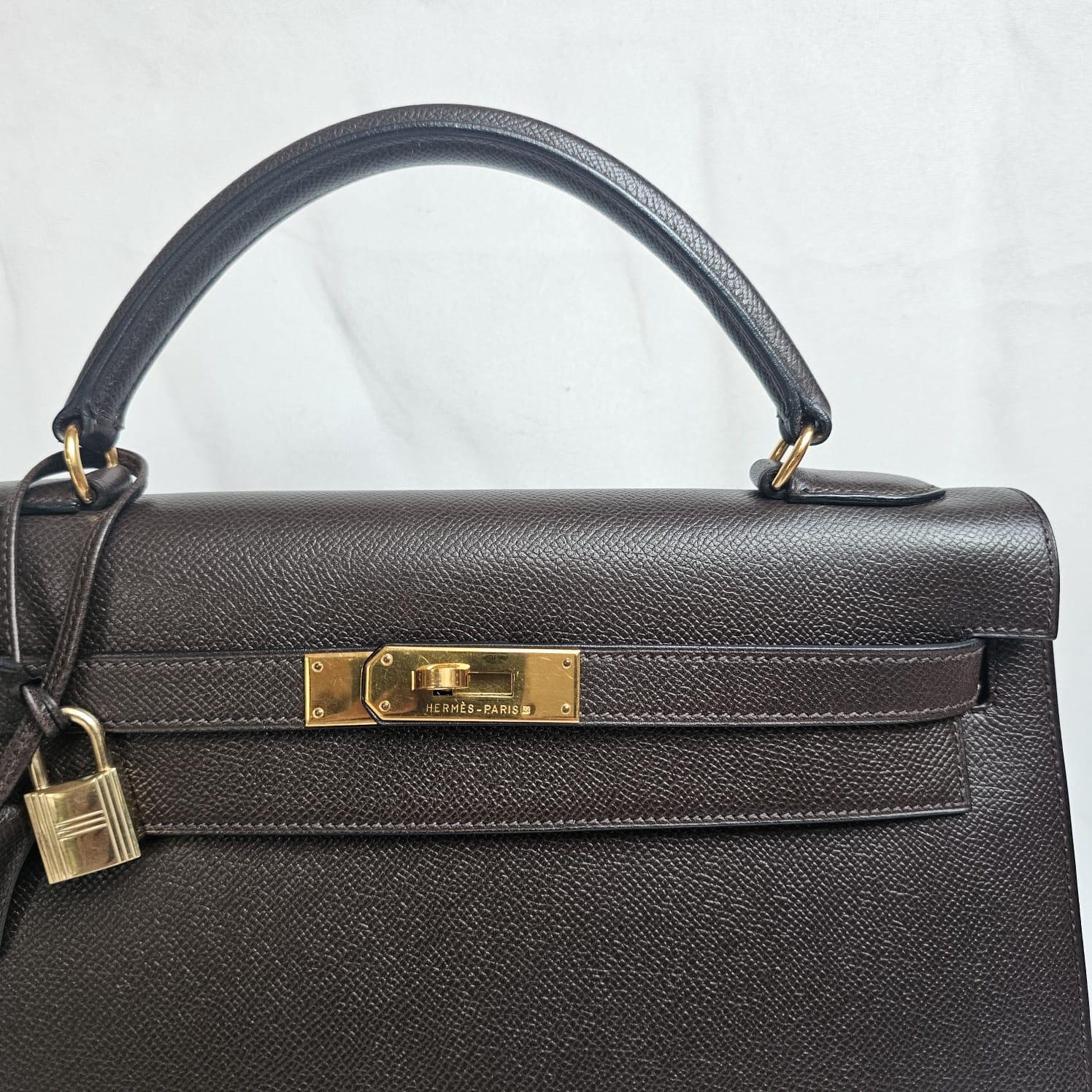 Vintage 1998 Hermes Lisse Leather Cacao Kelly 32 Bag 3