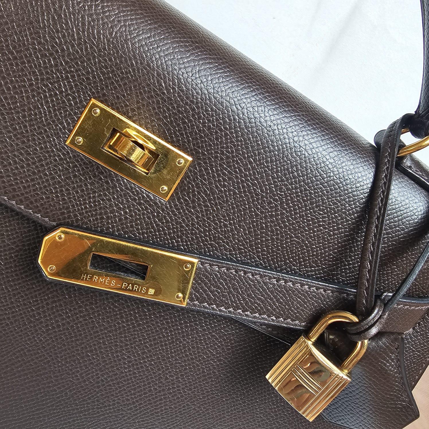Vintage 1998 Hermes Lisse Leather Cacao Kelly 32 Bag 5