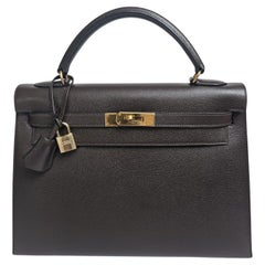 Retro 1998 Hermes Lisse Leather Cacao Kelly 32 Bag