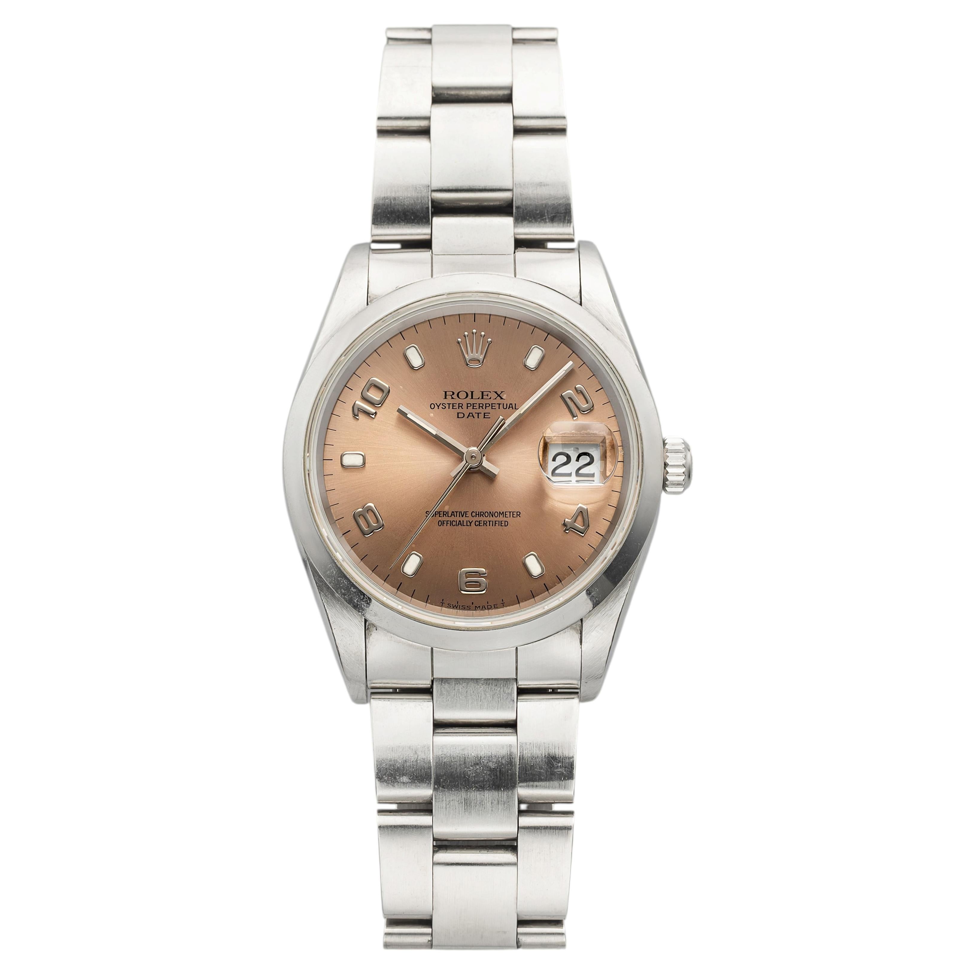 Vintage 1998 Rolex Oyster Perpetual Date 15200 Steel Salmon Dial