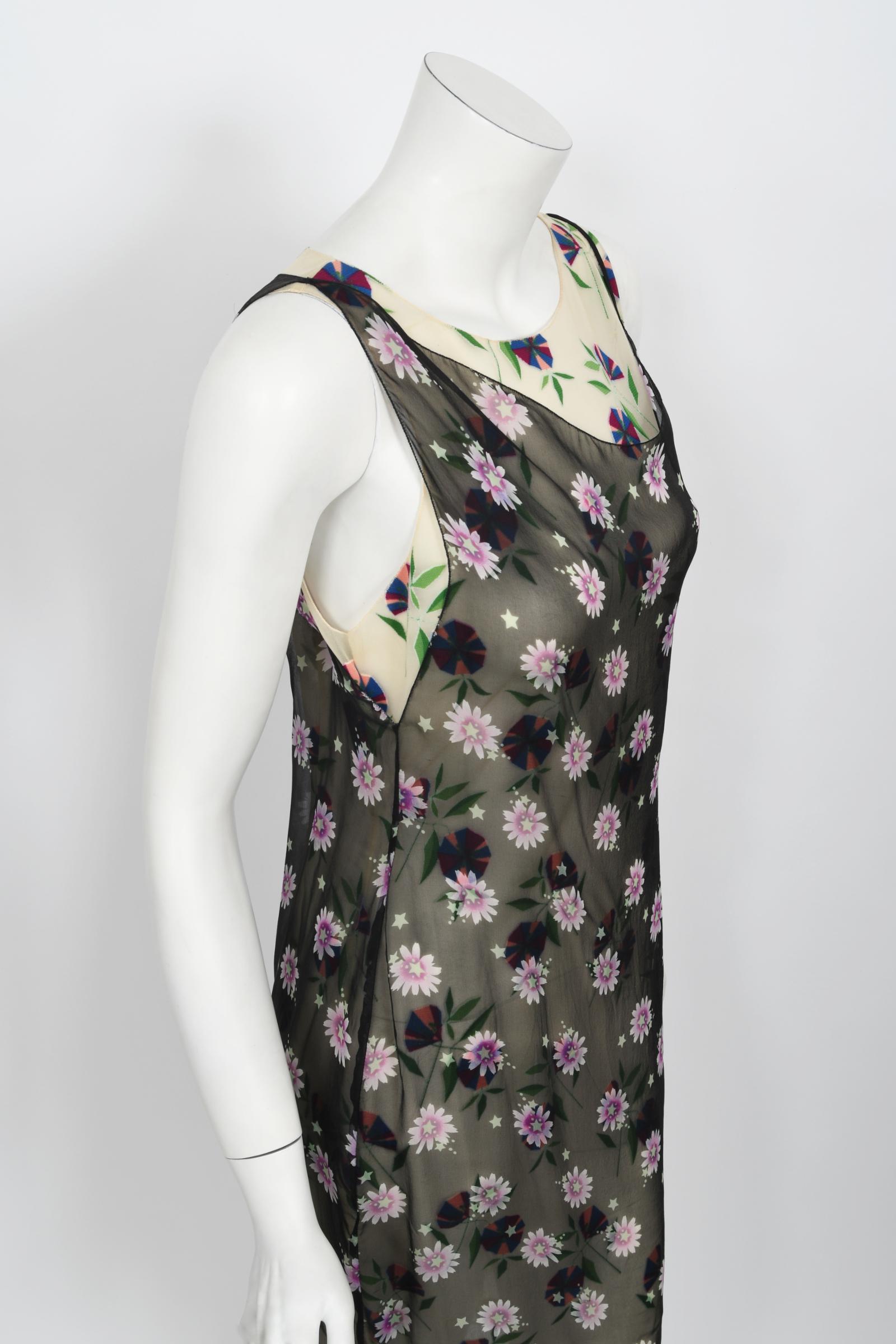 Vintage 1998 Versace Couture Documented Runway Sheer Floral Silk Slip Dress 8