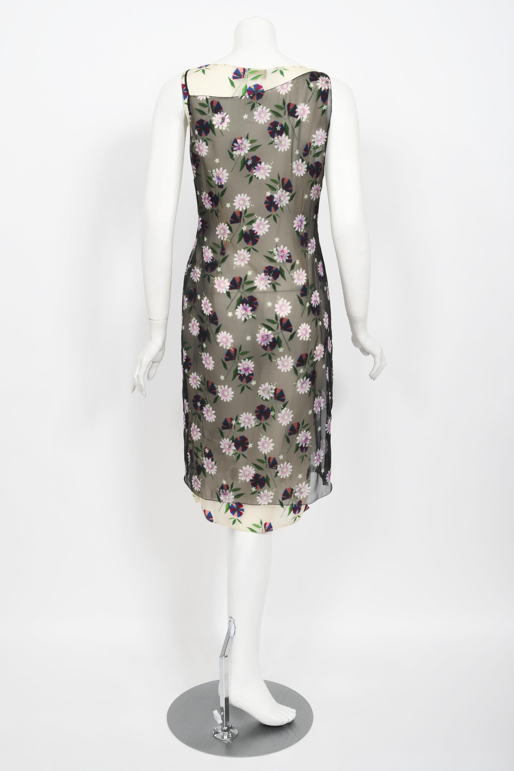 Vintage 1998 Versace Couture Documented Runway Sheer Floral Silk Slip Dress 9