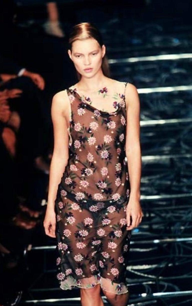 Vintage 1998 Versace Couture Documented Runway Sheer Floral Silk Slip Dress In Good Condition In Beverly Hills, CA
