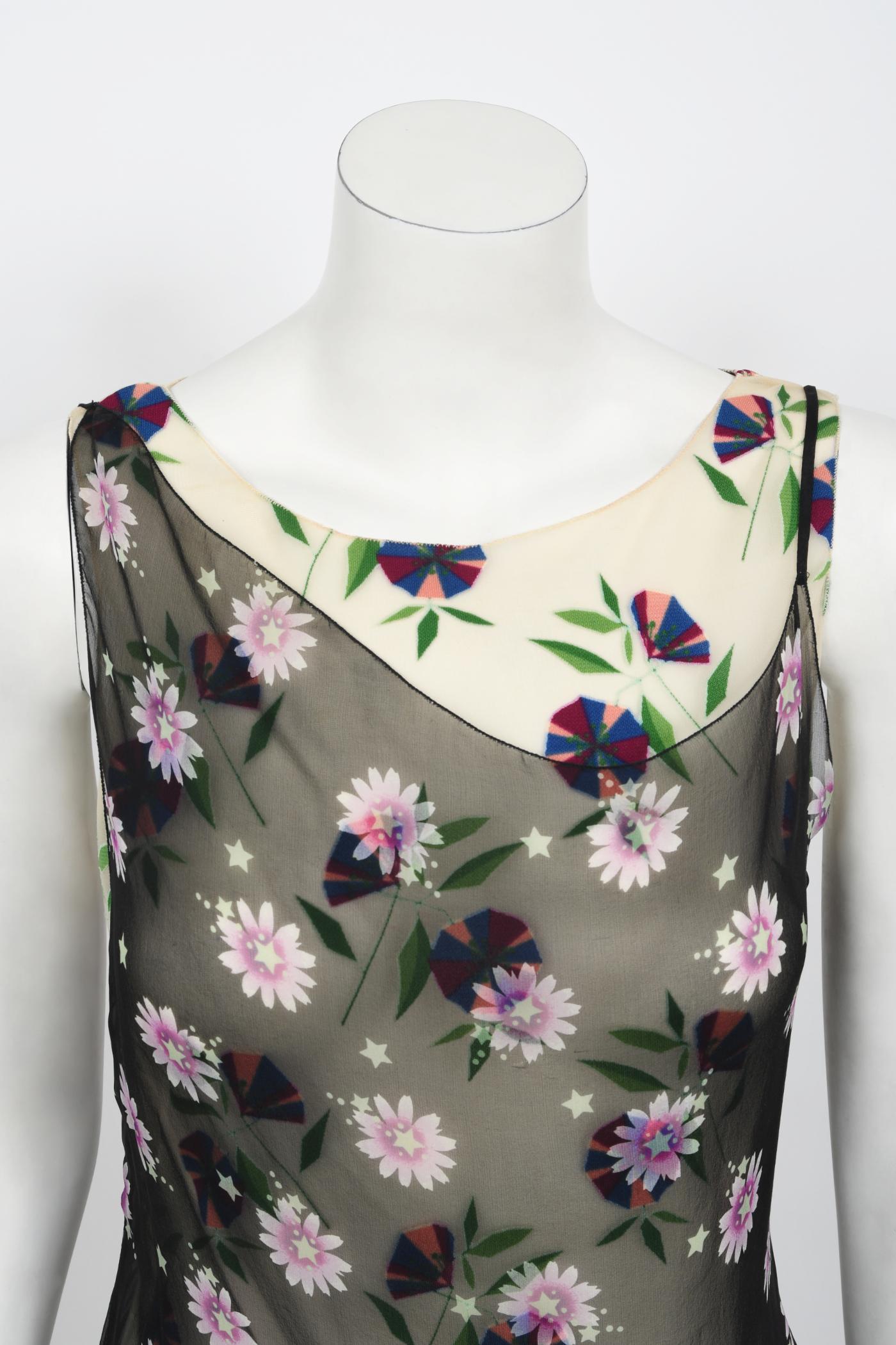 Vintage 1998 Versace Couture Documented Runway Sheer Floral Silk Slip Dress 1