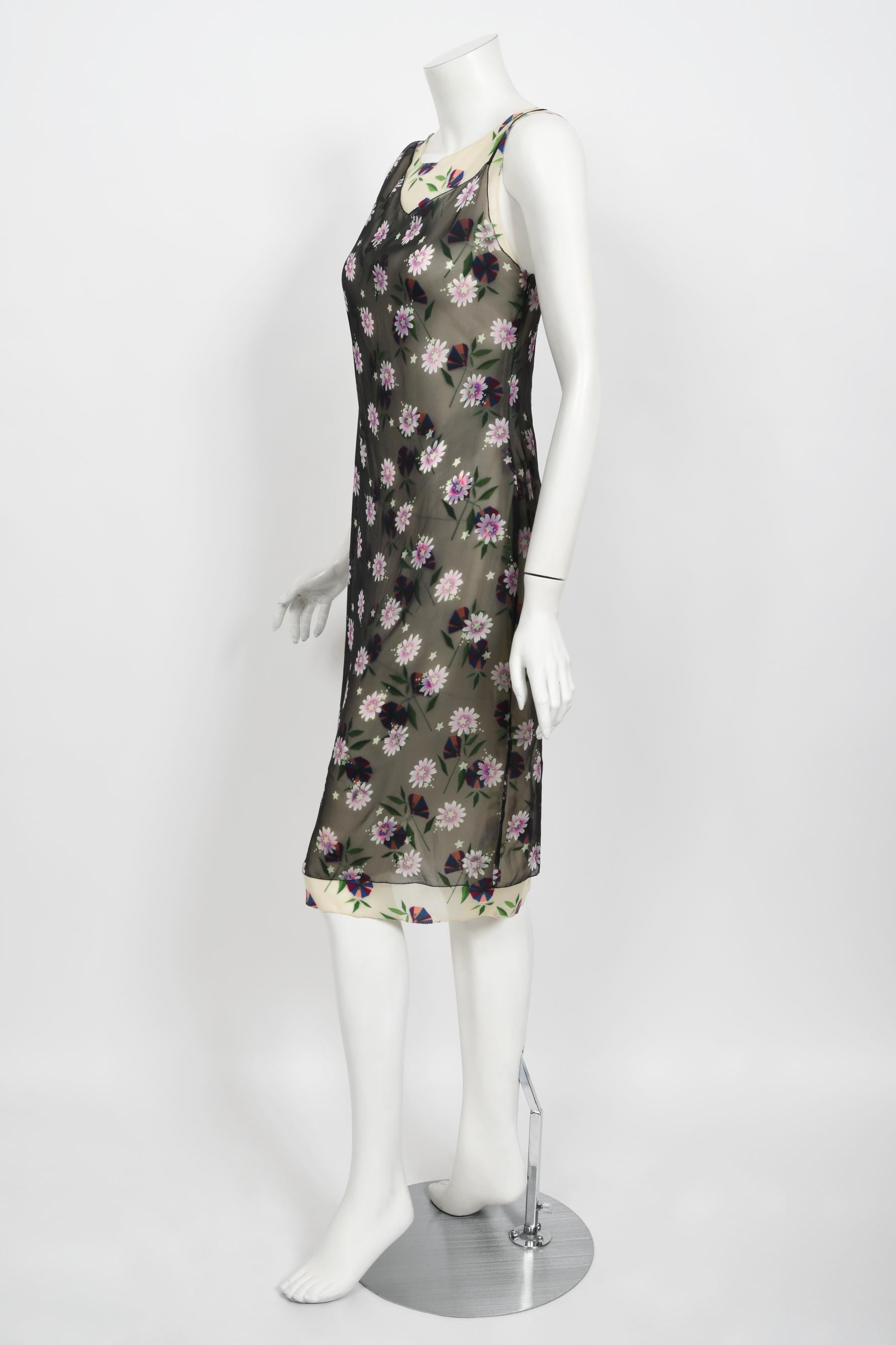 Vintage 1998 Versace Couture Documented Runway Sheer Floral Silk Slip Dress 2