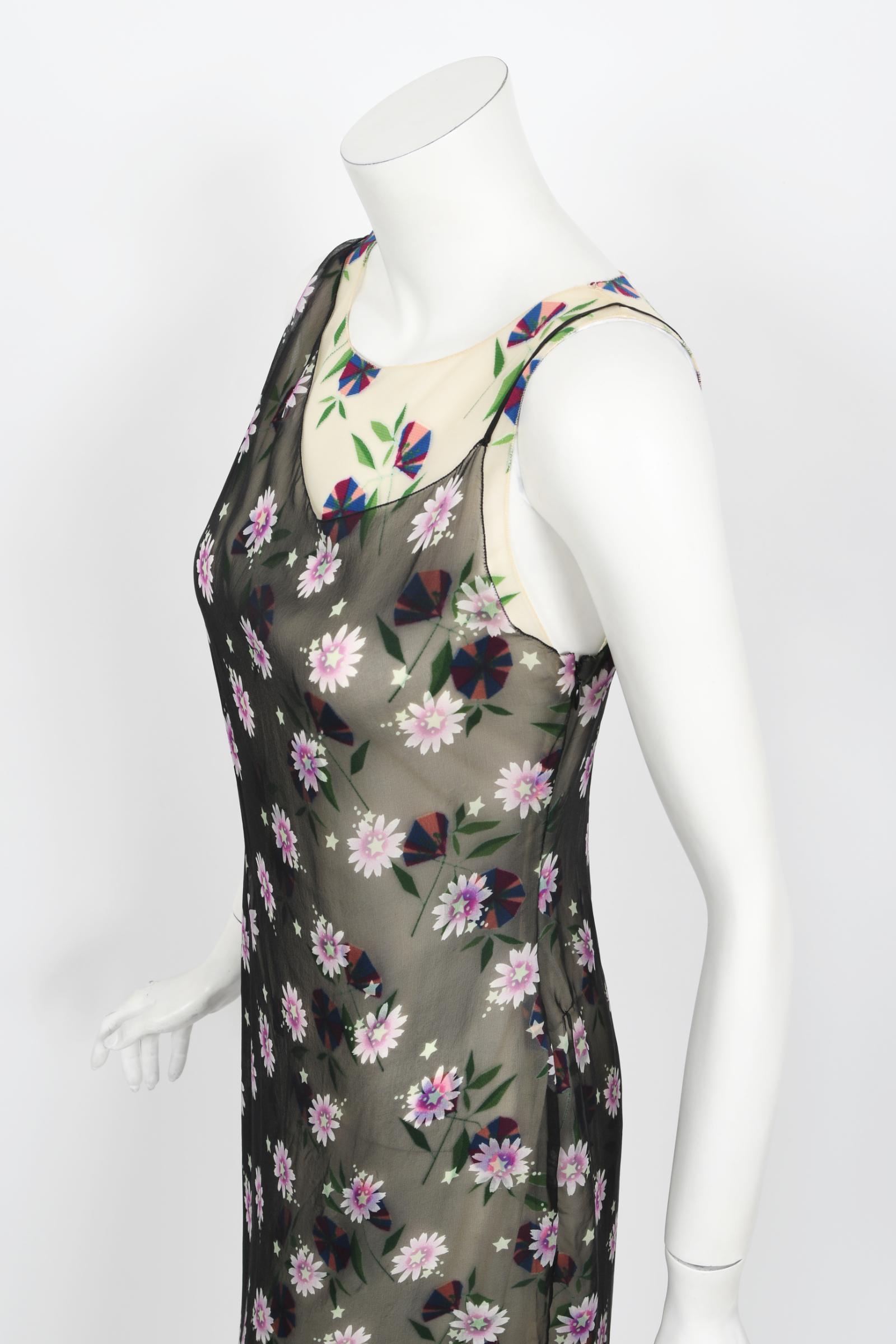 Vintage 1998 Versace Couture Documented Runway Sheer Floral Silk Slip Dress 3