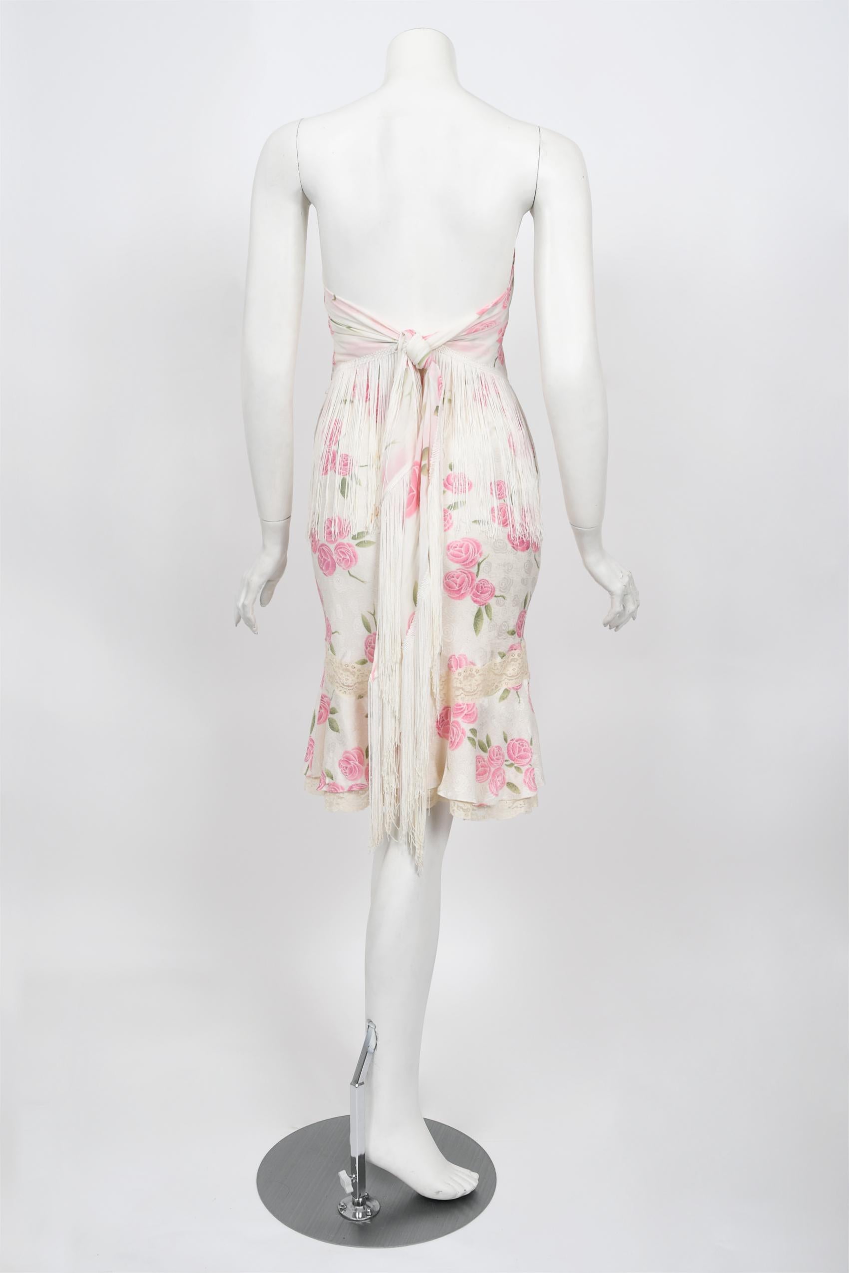 Vintage 1999 Christian Dior by Galliano Pink Roses Silk Lace Bias-Cut Skirt Set 10
