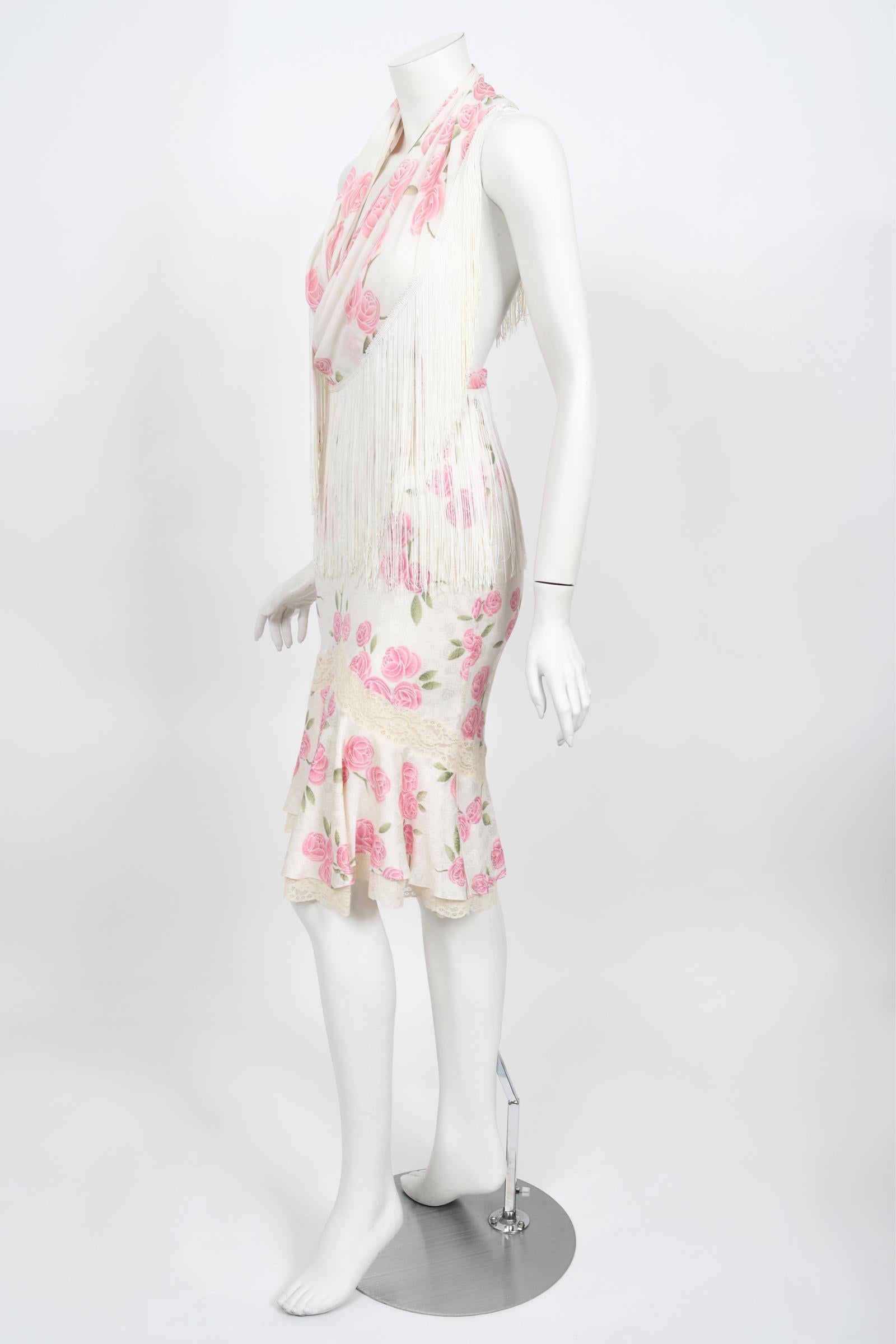 Vintage 1999 Christian Dior by Galliano Pink Roses Silk Lace Bias-Cut Skirt Set 2