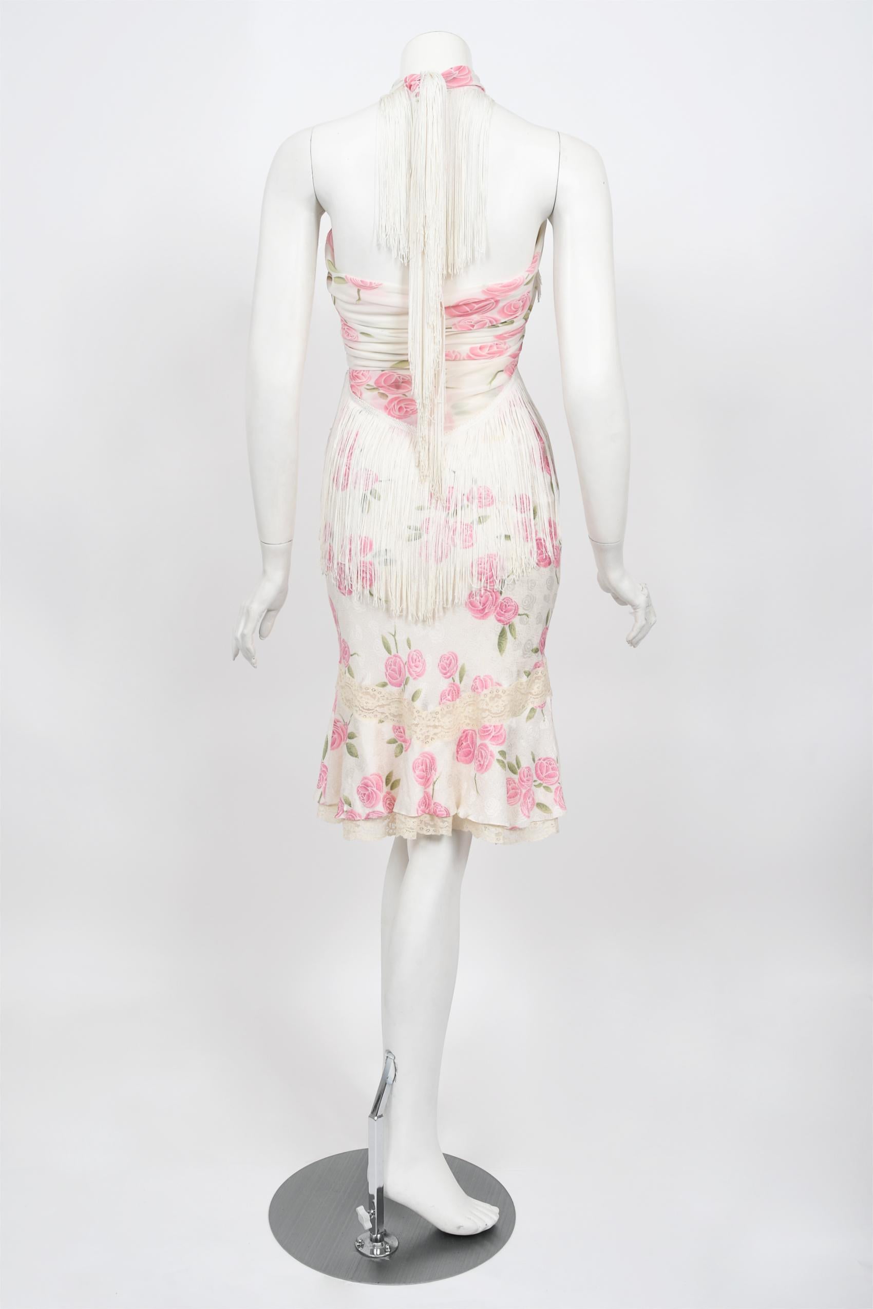 Vintage 1999 Christian Dior by Galliano Pink Roses Silk Lace Bias-Cut Skirt Set 15