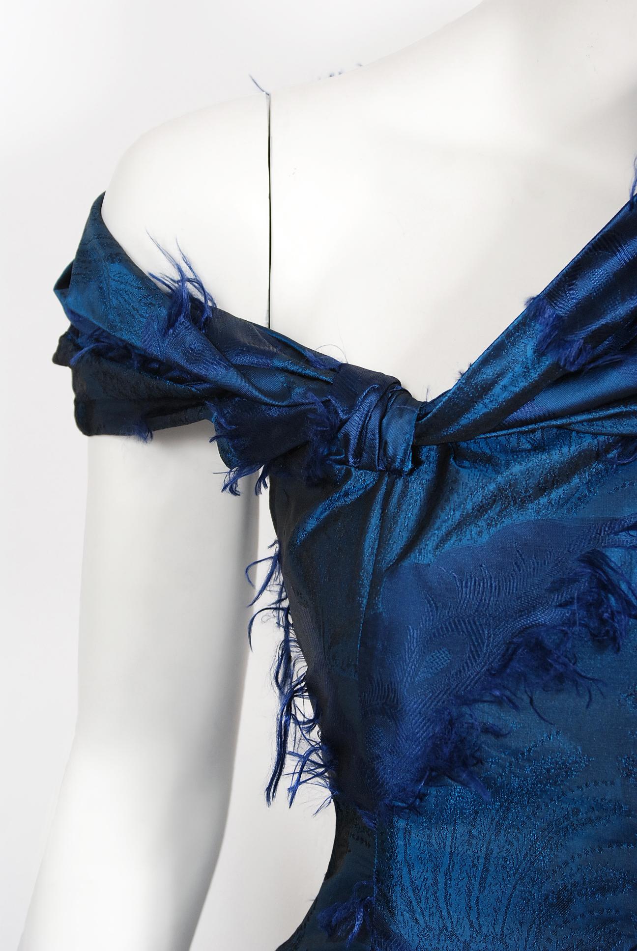 Vintage 1999 Christian Dior by Galliano Sapphire Blue Eyelash Silk Bias-Cut Gown 10