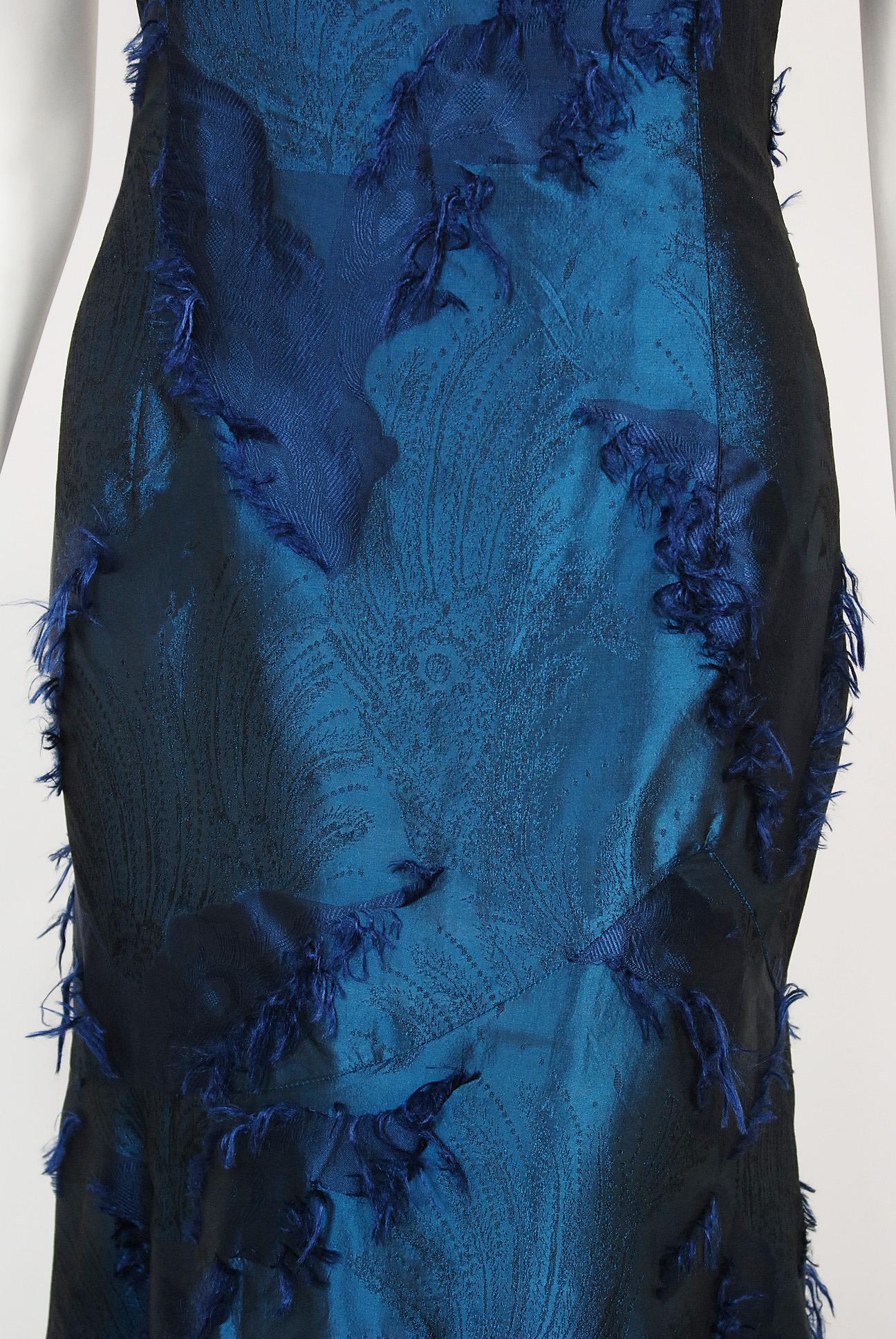 Vintage 1999 Christian Dior by Galliano Sapphire Blue Eyelash Silk Bias-Cut Gown 11