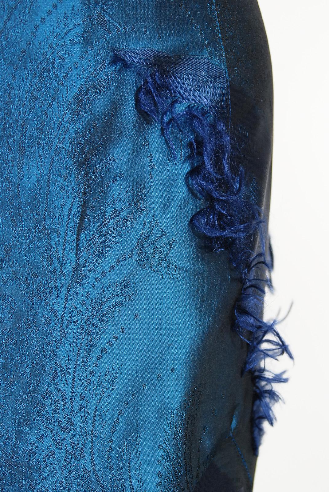 Vintage 1999 Christian Dior by Galliano Sapphire Blue Eyelash Silk Bias-Cut Gown 12