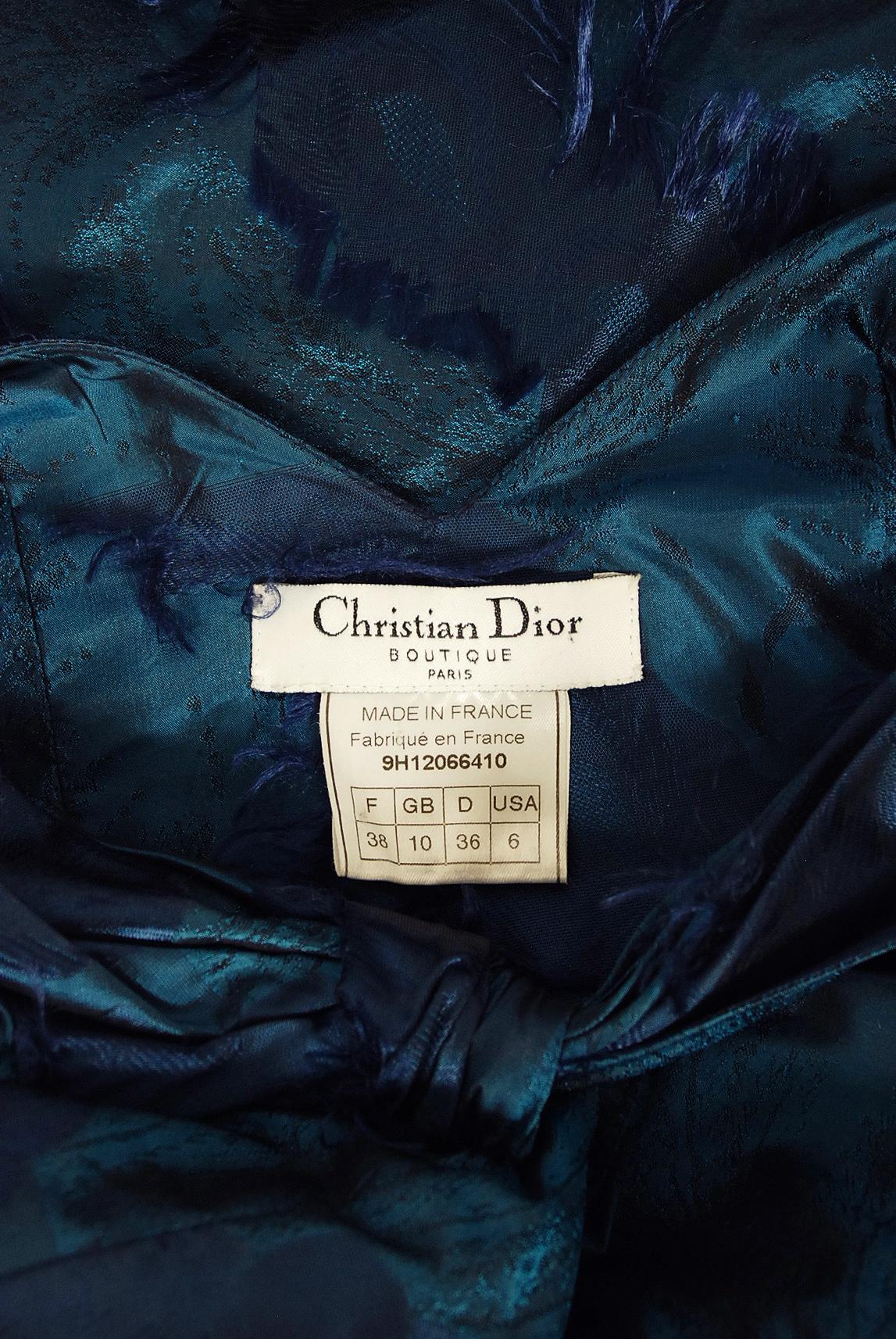 Vintage 1999 Christian Dior by Galliano Sapphire Blue Eyelash Silk Bias-Cut Gown 15