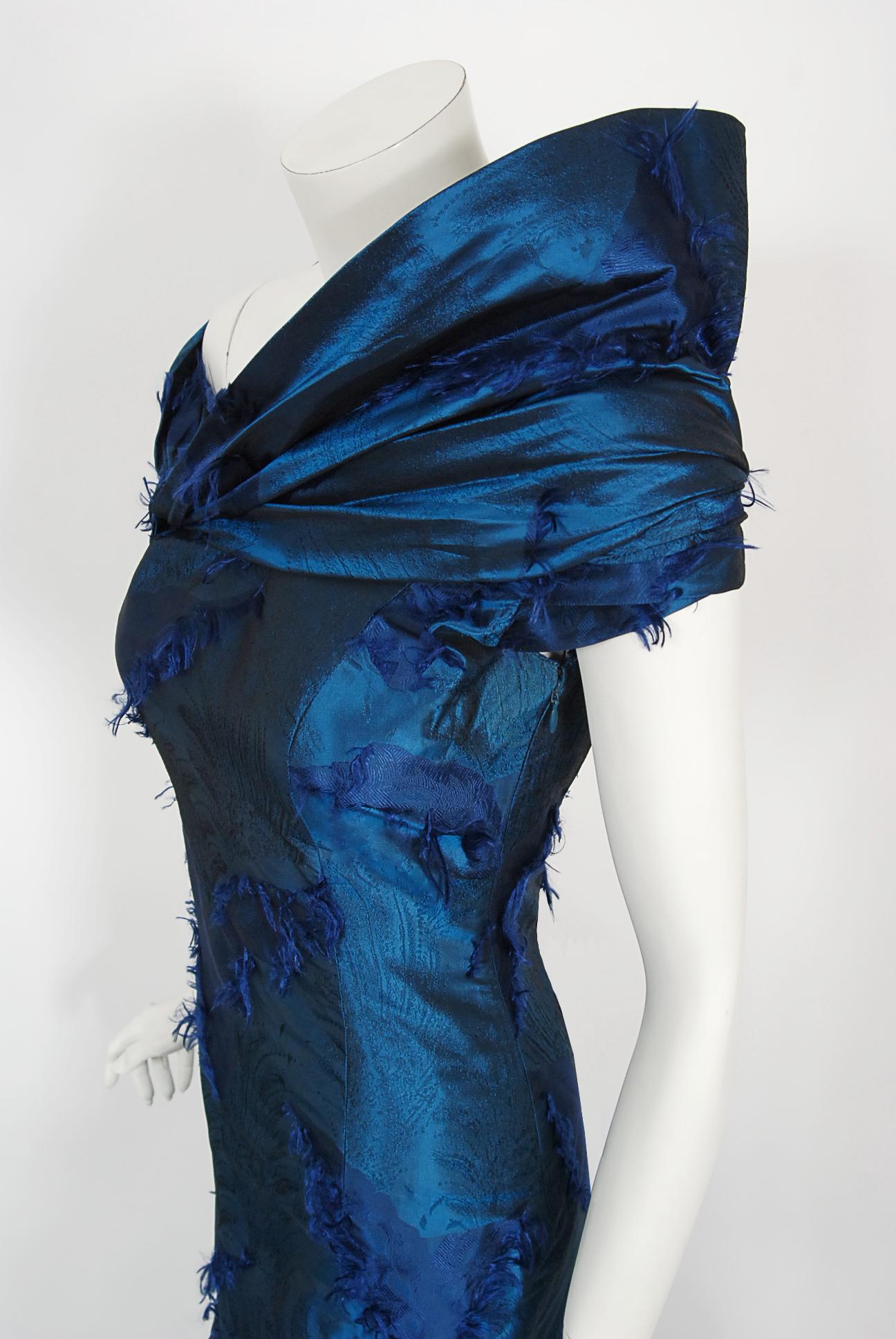 Vintage 1999 Christian Dior by Galliano Sapphire Blue Eyelash Silk Bias-Cut Gown 2