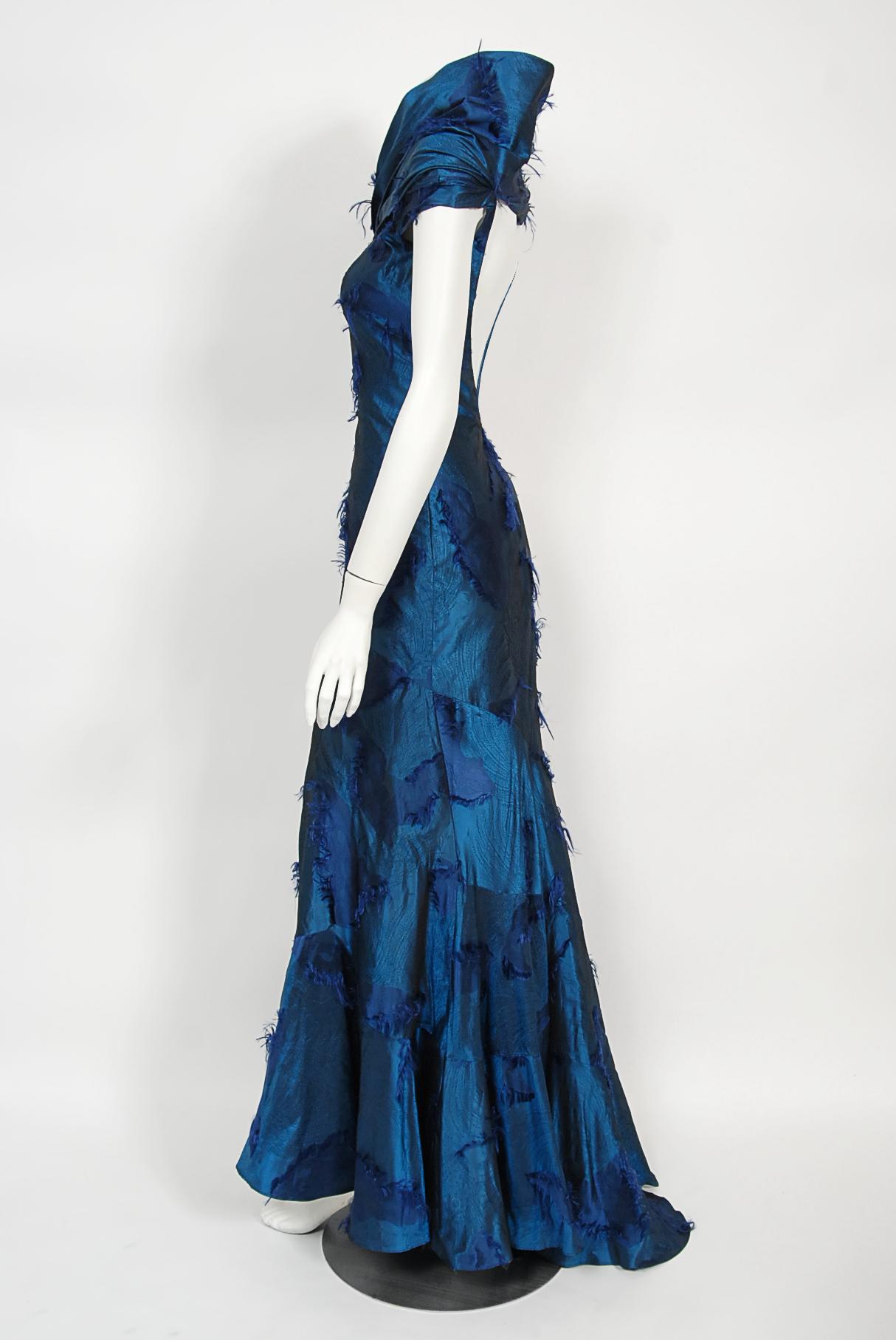 Vintage 1999 Christian Dior by Galliano Sapphire Blue Eyelash Silk Bias-Cut Gown 3