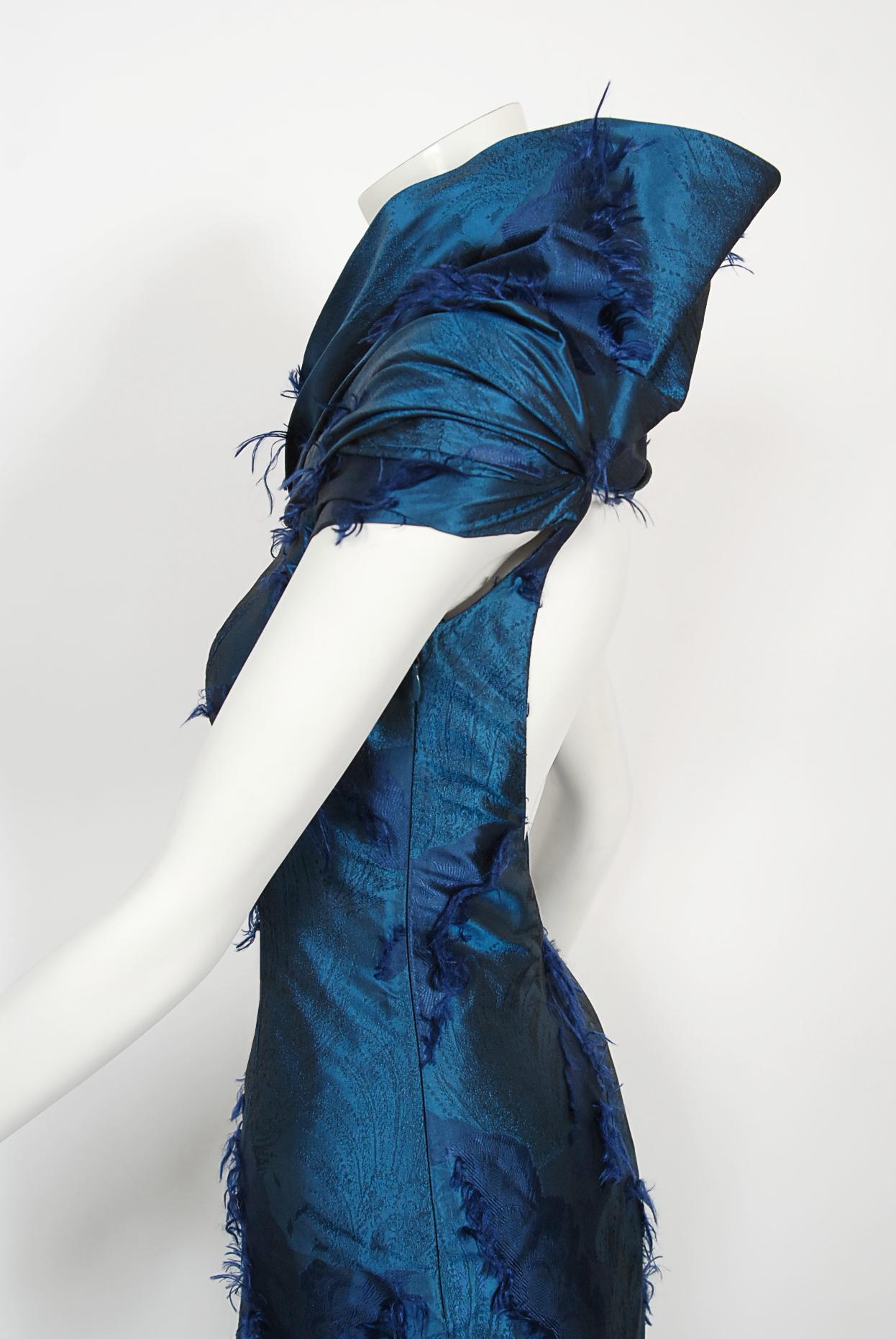 Vintage 1999 Christian Dior by Galliano Sapphire Blue Eyelash Silk Bias-Cut Gown 4