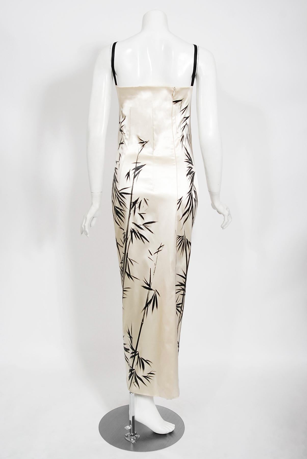 Vintage 1999 Dolce & Gabbana Runway Hand-Painted Bamboo Ivory Stretch Silk Gown 6