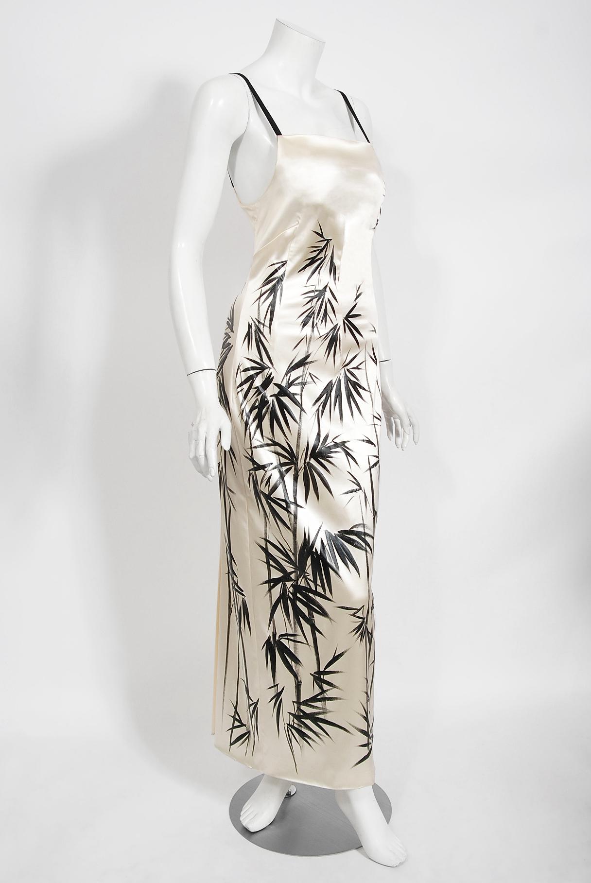 Vintage 1999 Dolce & Gabbana Runway Hand-Painted Bamboo Ivory Stretch Silk Gown 4