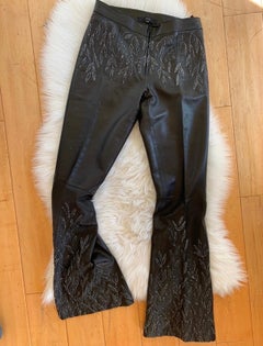 Vintage 1999 Gucci by Tom Ford Wide Leg Embellished Leather Flame Trousers