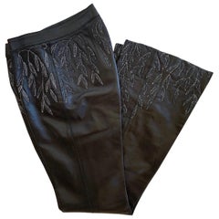 Vintage 1999 Gucci by Tom Ford Wide Leg Embellished Leather Flame Trousers