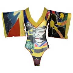 Vintage 1999 Jean Paul Gaultier Sheer Mesh Japanese Kimono Bodysuit Top