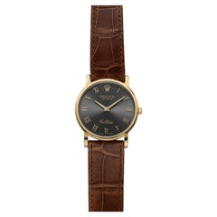 Vintage 1999 Rolex Cellini 6110 18K YG Quartz Black and Grey 26mm
