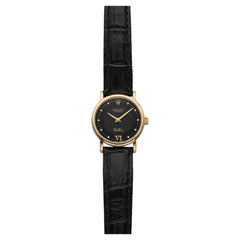 Rolex Lady Cellini 6110 vintage del 1999, oro giallo 18 carati, quadrante nero "bullseye", movimento al quarzo, 25 mm