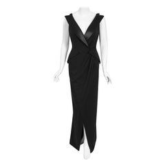 Vintage 1999 Thierry Mugler Couture Black Silk Bustier Low-Cut Hourglass Gown