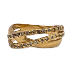 Vintage 19K Gold Diamond Ribbon Band, 0.51ctw Pavé, Middle Eastern Hallmarks