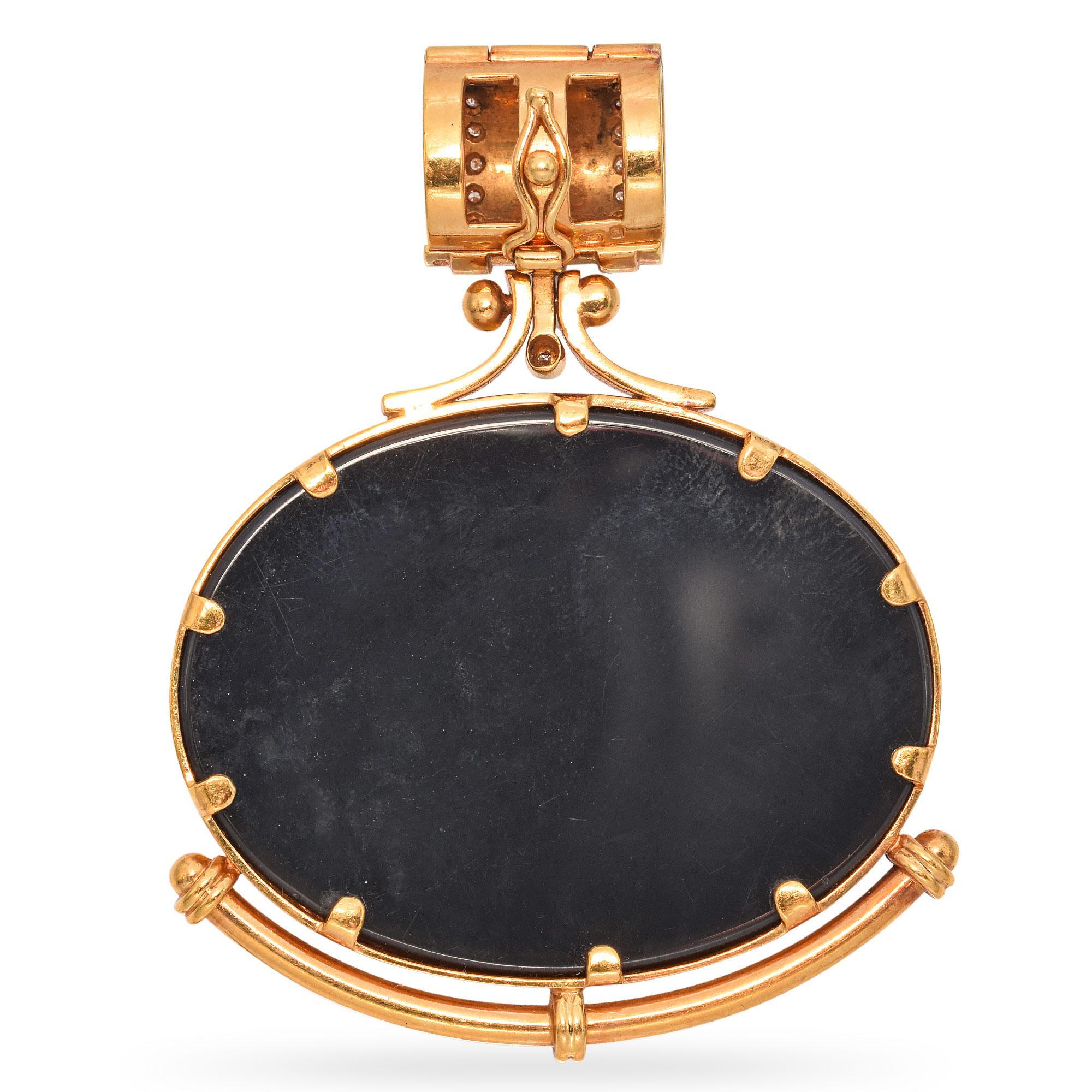 Women's Vintage 19k Yellow Gold Frame Blue Agate Cameo Pendant For Sale