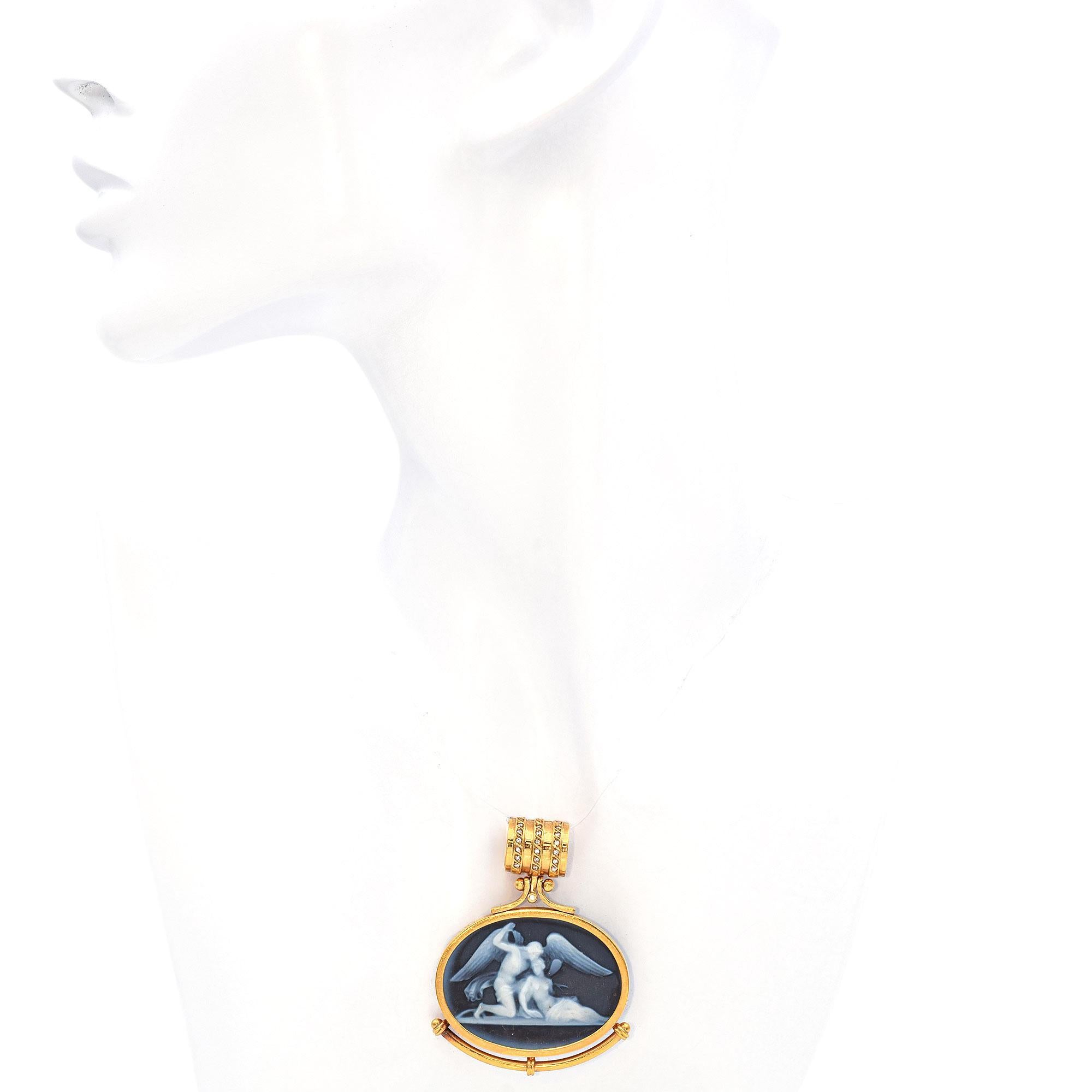 Vintage 19k Yellow Gold Frame Blue Agate Cameo Pendant For Sale 3