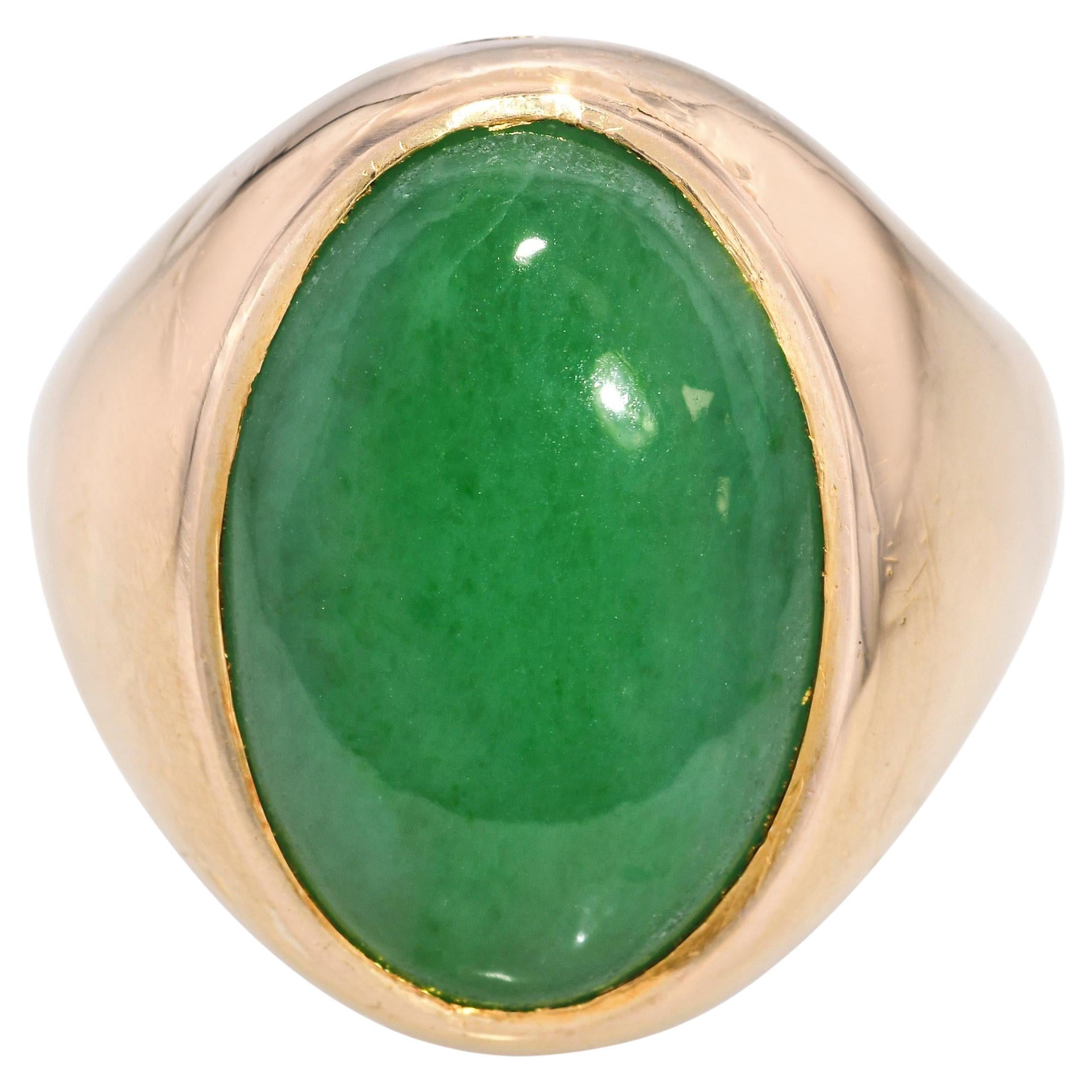 Anillo masculino vintage de jade verde y oro amarillo de 19k